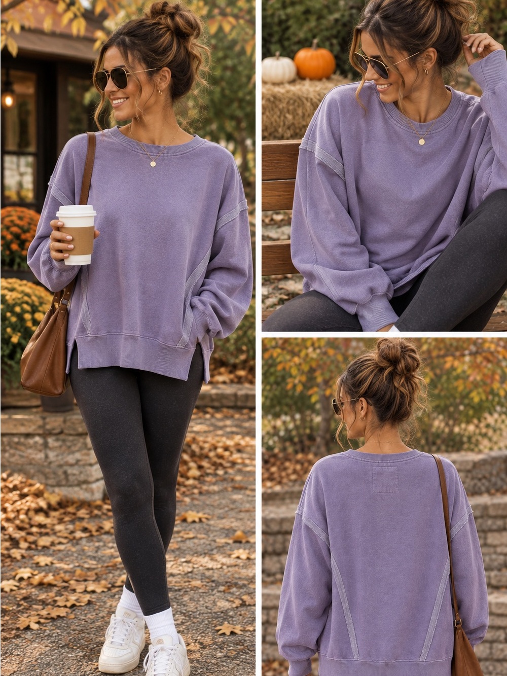 AE Purple Oversized Drop Shoulder Front Slit Lightweight Sweatshirt - Size XS